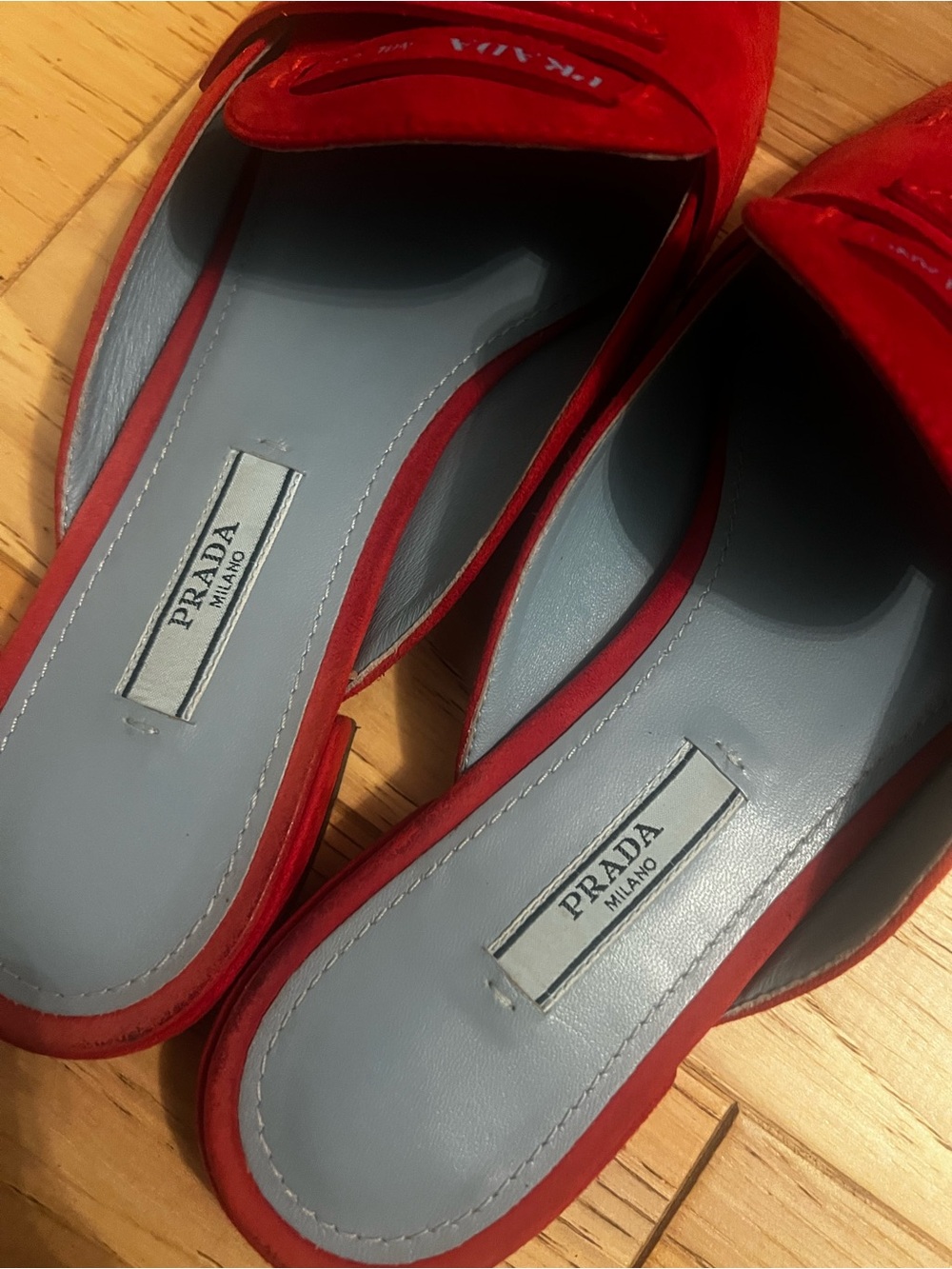 Prada Red Suede Pointed Slip-On Mules - Picture 2 of 4